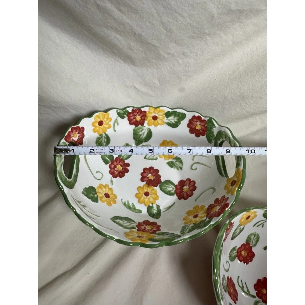 Temp-tations by Tara Floral Embroidery‎ Handled Nesting Serving Bowls Set of 2